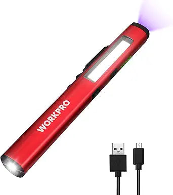 WORKPRO Rechargeable Pen Light, 450 Lumen LED Flashlight with UV Light