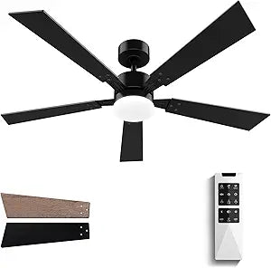 52Inch Ceiling Fan With Light,Remote Control Modern Ceiling Fan Black,Reversible Quiet DC Motor,Bright Lamp 22W Dimmable,Timer,6 Speed & Natural Wind,Living Room/Workshop/Bedroom Ceiling Light Fan