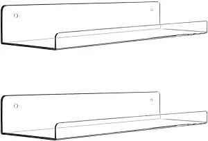Cerpourt Acrylic Floating Wall Ledge Shelf, Clear Bathroom Storage Shelves Display,Acrylic 15" Invisible Bookshelf (2pack)