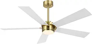 ELEHINSER 54" Ceiling Fan with Light and Remote Control, Modern Dimmable LED Light, 6-Speed Noiseless Reversible DC Motor, 5 Plywood Ceiling Fan for Kitchen Bedroom Living Room White/Gold