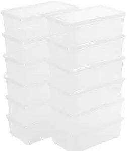 Stackable Clear Storage Bins with Lids Shoe Boxes 12 Packs Plastic Storage Containers 6 Quart Latching Plastic Shoe Boxes With Lids (Clear)
