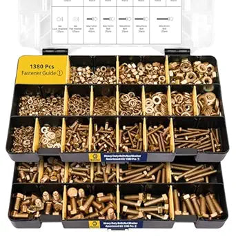 Bonost 1380pcs Nuts and Bolts Assortment Kit - Heavy Duty Grade 8.8 Metric M4 M5 M6 M8 Bolt Set with Assorted Nuts and Washers, Yellow Zinc Plated, Length from 12-30mm