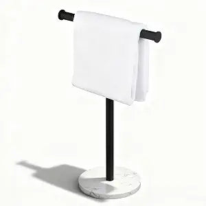 Hand Towel Holder, NEWRAIN Countertop Hand Towel Holder Stand, Stainless Steel Free Standing Hand Towel Rack with Heavy Marble Base, for Bathroom Kitchen & Counter top, Matte Black
