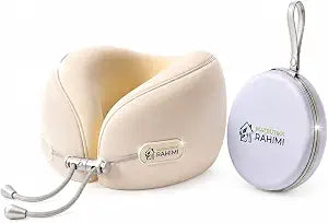 Memory Foam Neck Pillow Airplane,Neck Pillow, Travel Neck Support, Cooling Ice Silk Cover, Adjustable Chin Support, Portable Carry Case, Beige