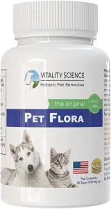 Vitality Science Pet Probiotic for Cats & Dogs | Pet Flora - Great for Diarrhea, Vomiting, Gas, Skin Conditions - Additive Free (50 Caps)