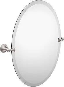 Moen Glenshire Brushed Nickel 26-Inch x 22-Inch Frameless Pivoting Bathroom Mirror, Oval Tilting Wall Mounted Setup, DN2692BN