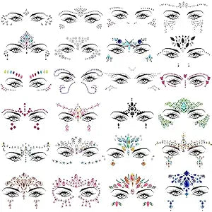SIQUK 24 Sets Mermaid Face Gems Sticker Crystal Rhinestone Face Jewel