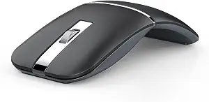 Bluetooth Wireless Arc Travel Mouse, Bluetooth 5.0/4.0 & 2.4G Tri-Mode, Rotating Foldable Ergonomic Mice, Type-C Rechargeable Multi-Device for Microsoft Laptop, PC, MacBook, Chromebook, Lenovo - Black