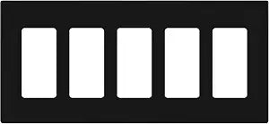 TG 5-Gang Black Screwless Decorator Light Switch Outlet Wall Plate Cover