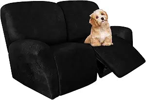 molasofa Loveseat Recliner Slipcovers - 6 Pieces Stretch Leather Like Recliner Sofa Covers for 2 Seat Dual Reclining Loveseat Couch Furniture Protector with Elastic Bottom (Black)
