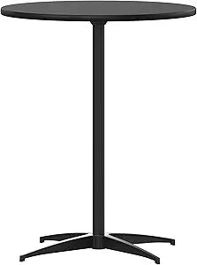 Flash Furniture Lars Black 24'' Round Wood Cocktail Table with 30'' and 42'' Columns