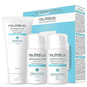 Neutralyze Moderate to Severe Acne Treatment Kit 2.0 - Maximum Strength 3 Step Acne Kit with 2% Salicylic Acid, 2% Mandelic Acid & Nitric Oxide - Includes Face Wash, Clearing Serum & Synergyzer