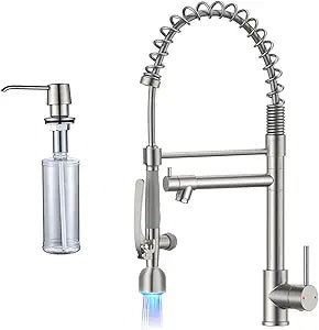 Fapully LED Kitchen Faucet Pull Down Sprayer with Soap Dispenser Brushed Nickel