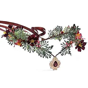 MOSTORY Handmade Elf Flower Crown - Woodland Fairy Headpiece Forest Floral Circlet Elven Wreath for Women Girls Cosplay Halloween Renaissance Christmas Party Photo Shoot