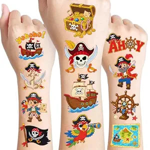 96PCS Pirate Pre-cut Temporary Tattoos for Kids Party Favors