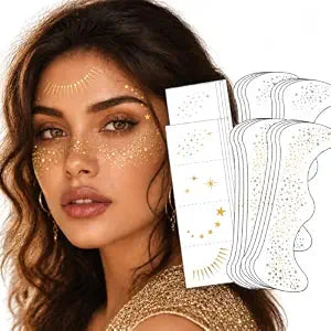 Glitter Freckles Face Tattoo, 48 Pcs Gold & Silver, Waterproof Temporary Face Tattoos for Halloween Rave Festival