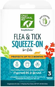 Only Natural Pet EasyDefense Natural Control Squeeze-On Drops - Plant-Based Formula for Cats Over 4 Months - Natural Topical Care Formula for Cats - Pet Health Protection - 3-Month Supply (2-Pack)