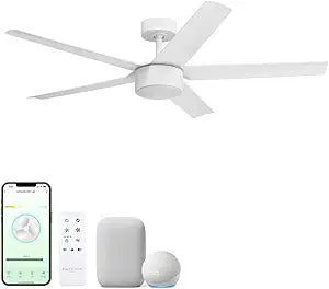 Stratos Indoor or Outdoor 52in 5-Blade Smart Ceiling Fan 2700K-6000K CCT Tunable Range LED Light Kit with Remote Control in Matte White Works With iOS or Android App