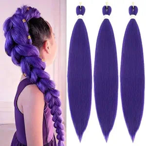 Purple Hair Extensions 24Inch 3 Packs Purple Braiding Hair Pre Stretched