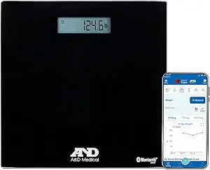 A&D Medical Digital Body Weight Scale - UC-352BLE - Bluetooth Bathroom Weight Machine, Syncs with A&D Heart Track App - 450lb (200kg) - Batteries Included, Black