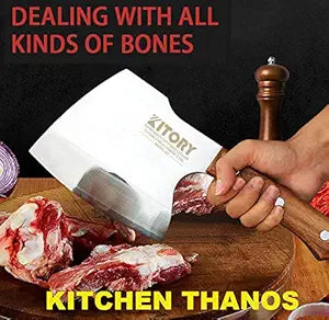 Kitory Meat cleaver for Bone Cutting, Super Massive Heavy Duty Axe Shape Butcher Kitchen Knife especially for big beef caw bones and frozen meat breaking, 2026 Gifts