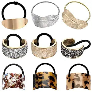 9 Pcs Ponytail Hair Cuff, Rhinestone Fancy Ponytail Holder, Charming Style