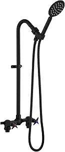 Aolemi Outdoor Shower Fixtures, 2-Handle Exposed Shower Kit with High-Mounted Handheld Shower and 59" Hose, Brass Mixing Valve, 6-Inch Center, Matte Black