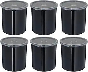 Carlisle FoodService Products Classic Round Storage Container Crock with Lid for Kitchen, Restaurants, Home, Plastic, 2.7 Quarts, Black, (Pack of 6)