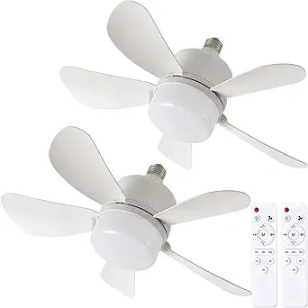 2PCS Socket Fan Light with Remote, Screw in Ceiling Fans with Dimmable Light, 3 Colors 3000K-6000K,Ceiling Fan Light Kit Bulb for Bedroom Living Room Kitchen Garage Dinning Room