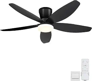 Surtime 42" Ceiling Fans with Lights-Low Profile Ceiling Fan with Light and Remote Control,Flush Mount,DC Reversible,LED Dimmable Blakc Ceiling Fans for Bedroom,Indoor/Outdoor Patio Use