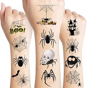 96 PCS Cute Funny Halloween Spider Pre-cut Temporary Tattoos for Kids