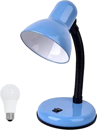 Desk Lamp with LED Bulb, (Blue) Flexible Gooseneck with Table lamp 6000K Metal Desk Lamp with Flexible Hose Neck for Office Living Room Bedroom Bedside Table, College Dorm