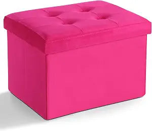 LINMAGCO Ottoman with Storage Small Foot Rest Stool Under Desk Stool Short Folding Footrest for Living Room Bedroom Home Office Dorm 17x13x13in(ROSEO)