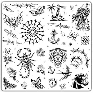 9 Large Sheets Blackwork Old School Temporary Tattoos for Adults