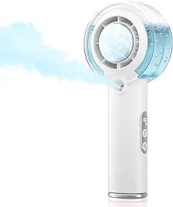HandFan 5000mAh Portable Turbo Misting Fan, High Speed Handheld Ice Cooling Fan, Spray Water Mist Fans, Mini Hand Fans Rechargeable, 100 levels Adjustable, for Summer Travel Concerts Disney(White)