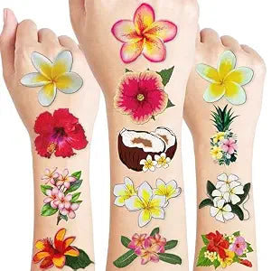 60 PCS Tropical Flower Hawaiian Pre-Cut Temporary Tattoos