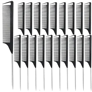 Metal Carbon Parting Combs for Women, Girls - 20 PCS for Curly, Braiding, Styling Hair (Black)