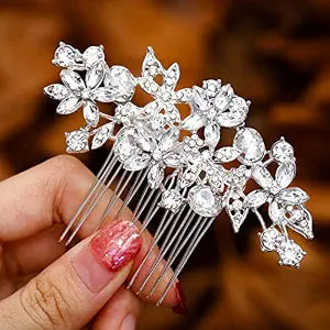 Foyte Crystal Bride Wedding Hair Comb Silver Flower Bridal Headpieces Leaf Hair Pieces Rhinestone Bridesmaid Side Combs Hair Accessories for Women (crystal silver)