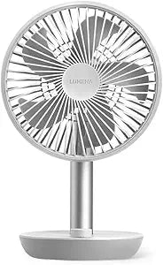 LUMENA Fan Stand 3Z - Portable Oscillating Desk Fan | 4-Speed Rechargeable 4000mAh Battery, Auto Swing, Timer, Sleek Matte Design for Home or Office (Light Gray)