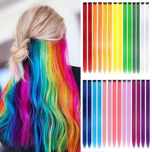 28PCS Colored Hair Extension Clip in Rainbow Hairpieces for Women 22 Inch
