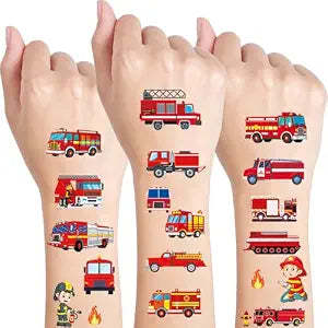 10 Sheets Fire Truck Temporary Tattoos for Kids Firefighter Birthday Party Supplies, Steam Train Railroad Themed Stickers, Classroom Rewards Stickers for Classroom Rewards Gifts