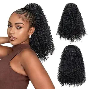 Drawstring Ponytail Extension 14Inch Short Kinky Curly Ponytail for Women
