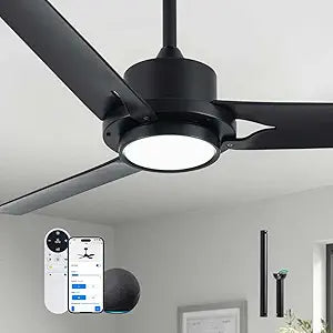 52 Inch Modern Smart Ceiling Fan with LED Lights and WiFi Alexa APP Remote,Black Ceiling Fan with ABS Blades,3CCT,6 Speed,Quiet Reversible DC Motor Indoor Outdoor Fan for Patio,Garage,Bedroom
