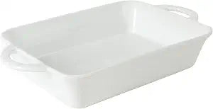 Gibson Home Gracious Dining 2.5-Quart White Stoneware Baking Dish with Handles  14.6 x 8.5-Inch Rectangular Oven Safe Casserole & Roasting Baker