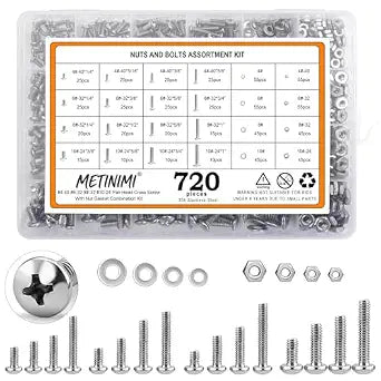 720PCS Machine Screw #10-24#8-32#6-32#4-40 Silver Assorted Screw Set