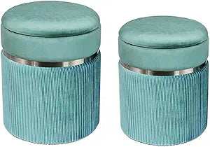 Multifunctional Storage Ottoman Stool with Hidden Compartment  Upholstered Round Storage Seat, Extra Seating & Footrest for Living Room, Bedroom, Entryway (Light Blue)