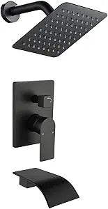 Tub Shower Faucet Combo Set Matte Black Shower Faucet Set with Tub Spout Tub and Shower Valve Trim Kit Shower System All Metal Shower Fixtures Wall Mount