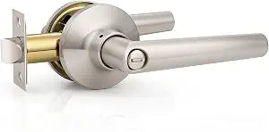 GOBEKOR Brushed Nickel Door Handles Privacy Door Levers with Lock,Heavy Duty Interior Door Handles for Bedroom and Bathroom,Sleek Round Door Lever Satin Nickel with No Key