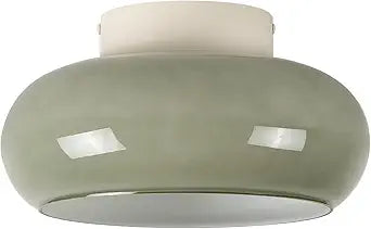 TeHenoo Modern LED Ceiling Light,11 inch,Olive Green Milk Glass Shade,3000K/Warm White/15W,Mid Century Flush Mount Light for Hallway,Laundry Room,Living Room