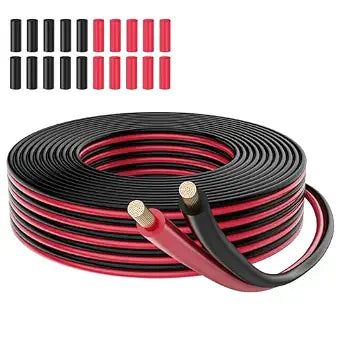 12 Gauge Wire 15FT, Low Voltage 12/2 AWG Red Black Oxygen Free Copper Electrical Extension Cable, 2 Conductor Parallel Insulated Stranded Cord for Speaker, LED Strip, Automotive, 20 Heat Shrink Tubing